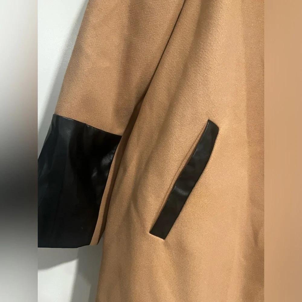 Camel Coat with Faux Leather Trim - Picture 4 of 5